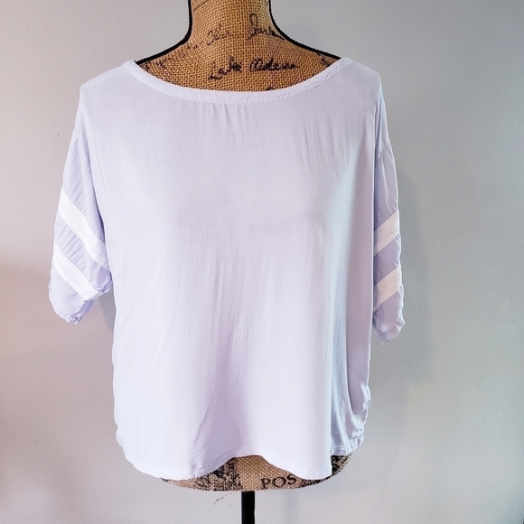 Gap Lilac Cropped Boxy Blouse/Top Varsity Stripes Women's Small S Flowy EUC - Picture 1 of 6